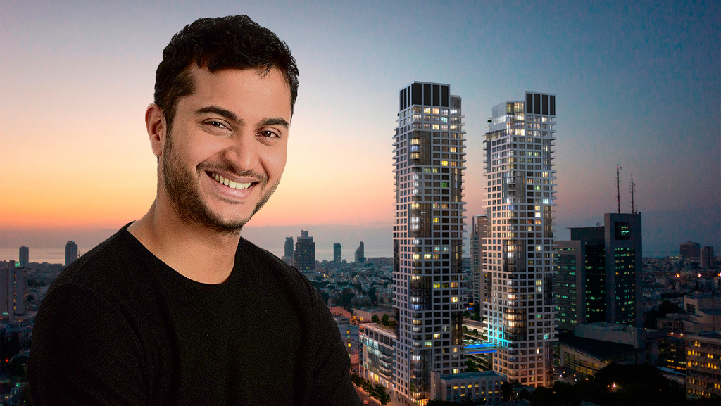 Connecteam CEO Amir Nehemia against the backdrop of the Da Vinci towers, which the company plans to lease. Photo: Canada Israel