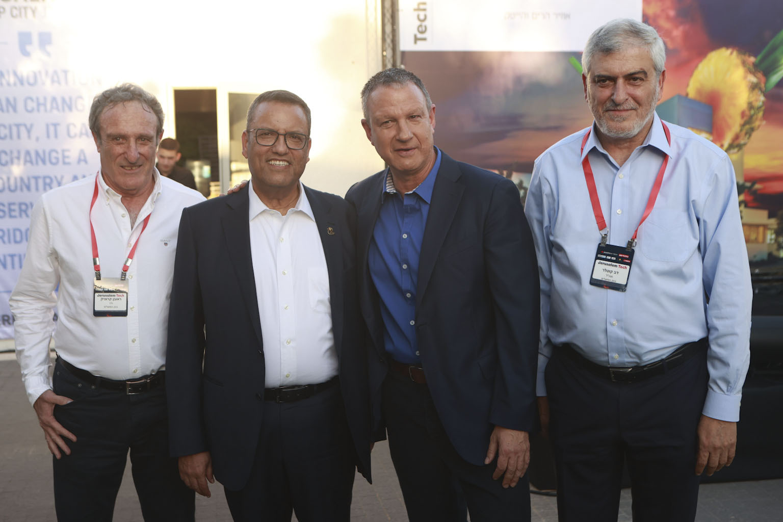 Bank Hapoalim CEO Dov Kotler (from right), Erel Margalit, Jerusalem mayor Moshe Lion and Bank Hapoalim Chairman Reuben Krupik. Photo: Amit Shaal