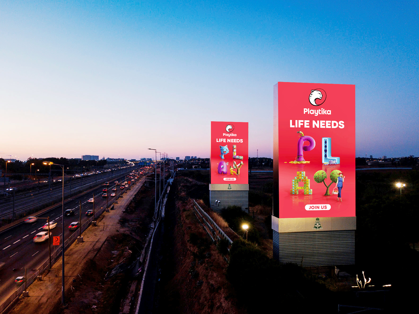 Playtika billboards alog a highway. Photo: NUR: 